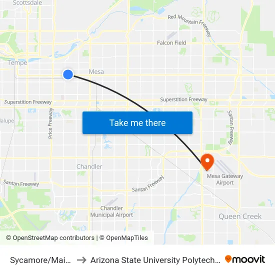 Sycamore/Main St Tc to Arizona State University Polytechnic campus map