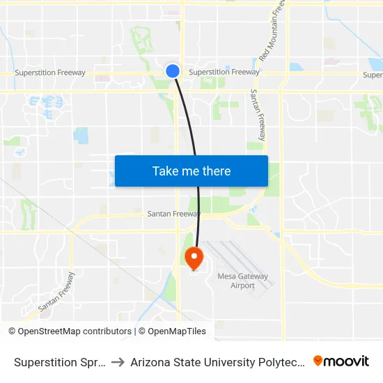 Superstition Springs Tc to Arizona State University Polytechnic campus map