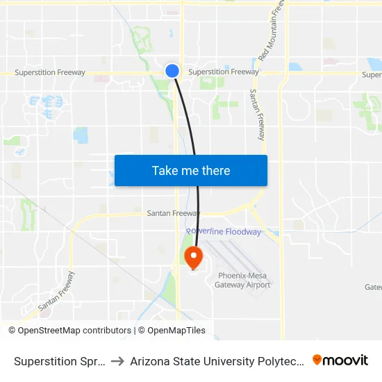 Superstition Springs Tc to Arizona State University Polytechnic campus map