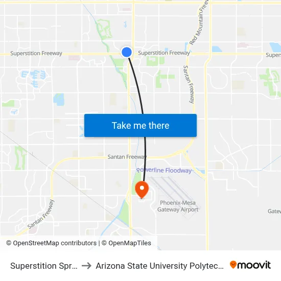 Superstition Springs Tc to Arizona State University Polytechnic campus map