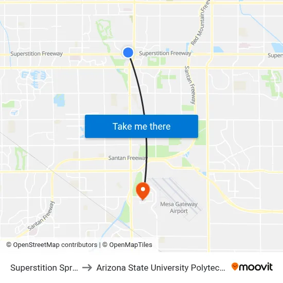 Superstition Springs Tc to Arizona State University Polytechnic campus map