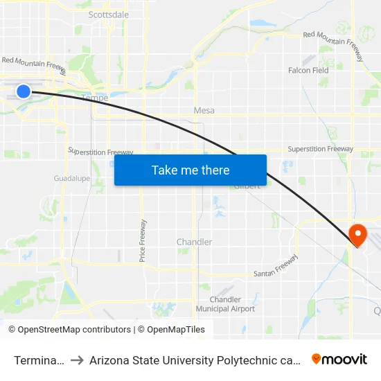 Terminal 3 to Arizona State University Polytechnic campus map