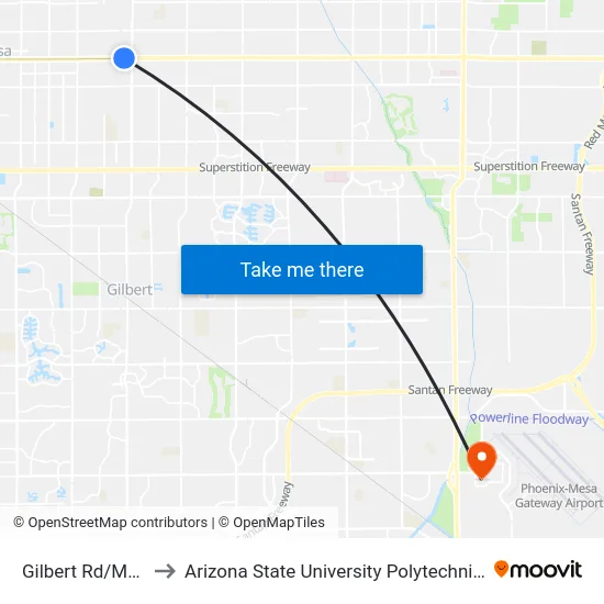 Gilbert Rd/Main St to Arizona State University Polytechnic campus map