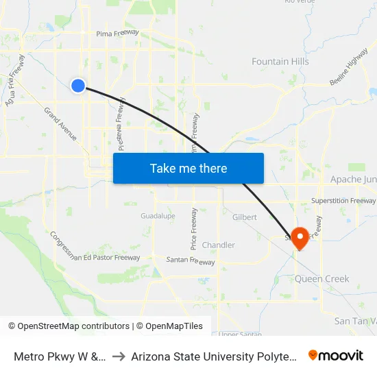 Metro Pkwy W & 28th Dr to Arizona State University Polytechnic campus map