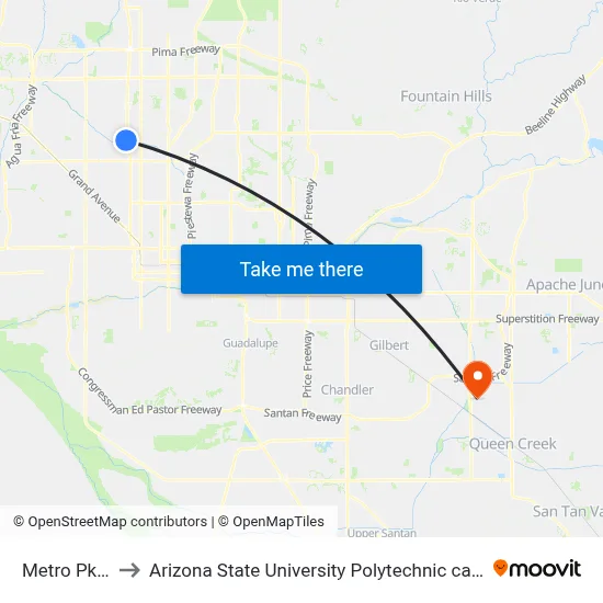 Metro Pkwy to Arizona State University Polytechnic campus map