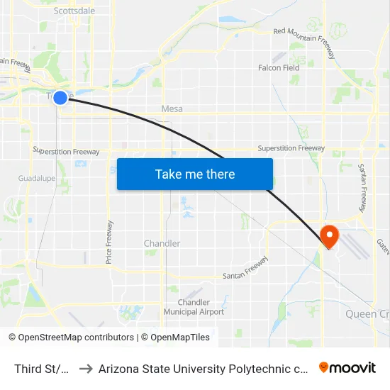 Third St/Mill to Arizona State University Polytechnic campus map