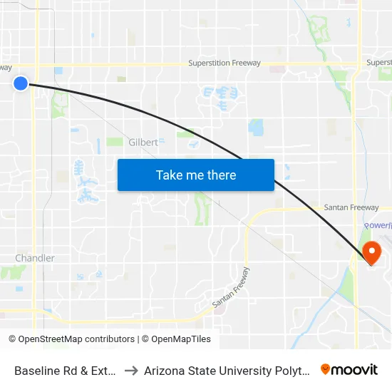 Baseline Rd & Extension Rd to Arizona State University Polytechnic campus map