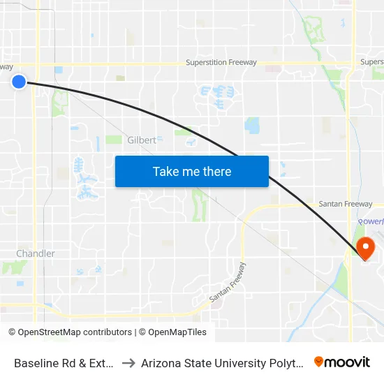 Baseline Rd & Extension Rd to Arizona State University Polytechnic campus map