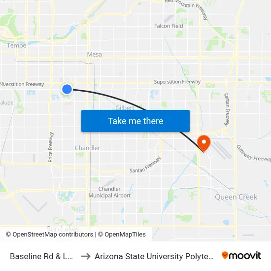 Baseline Rd & Longmore to Arizona State University Polytechnic campus map