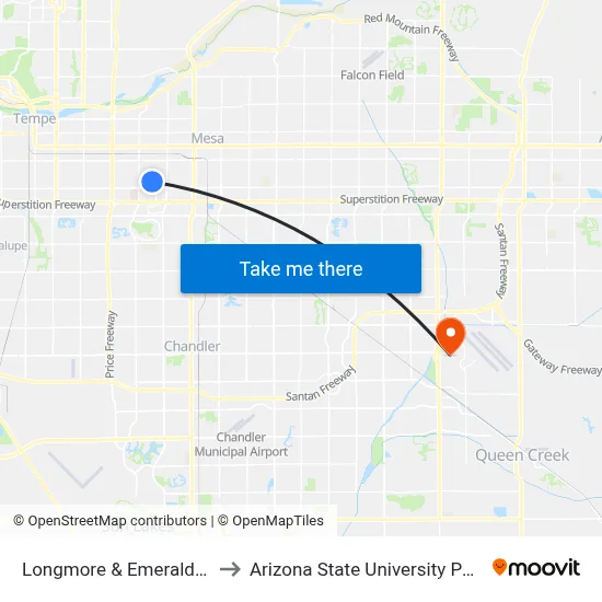 Longmore & Emerald Av (Flag Zone) to Arizona State University Polytechnic campus map