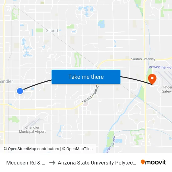 Mcqueen Rd & Frye Rd to Arizona State University Polytechnic campus map