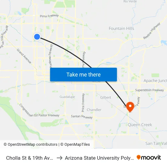 Cholla St & 19th Av (Flag Zone) to Arizona State University Polytechnic campus map