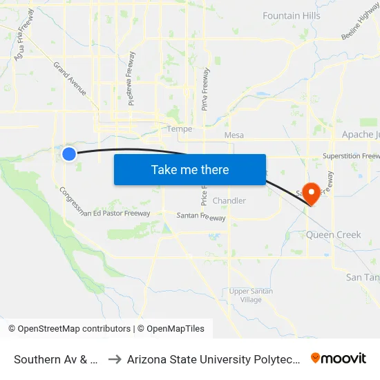 Southern Av & 47th Av to Arizona State University Polytechnic campus map