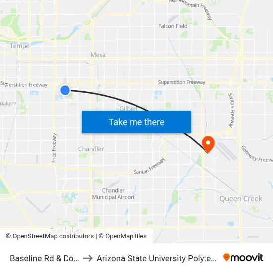 Baseline Rd & Dobson Rd to Arizona State University Polytechnic campus map