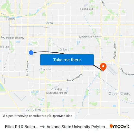 Elliot Rd & Bullmoose Dr to Arizona State University Polytechnic campus map