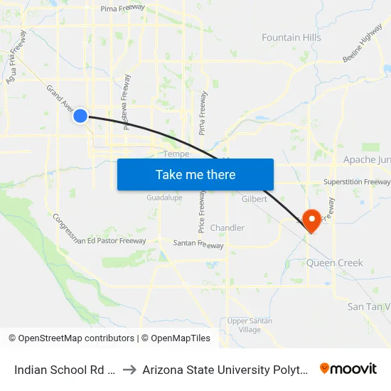 Indian School Rd & 31st Av to Arizona State University Polytechnic campus map