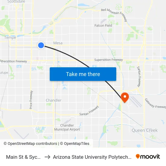 Main St & Sycamore to Arizona State University Polytechnic campus map