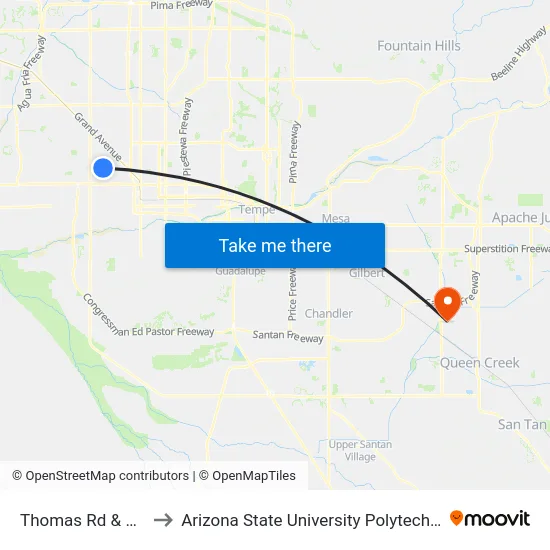 Thomas Rd & 43rd Av to Arizona State University Polytechnic campus map