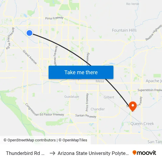 Thunderbird Rd & 47th Av to Arizona State University Polytechnic campus map