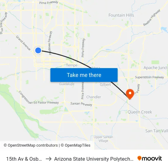 15th Av & Osborn Rd to Arizona State University Polytechnic campus map