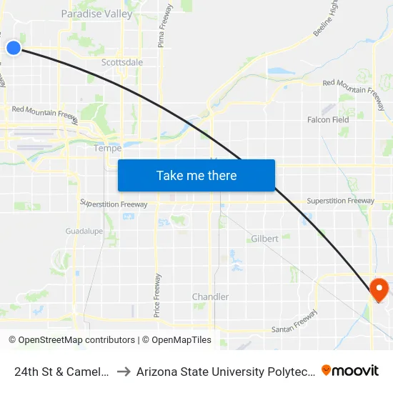 24th St & Camelback Rd to Arizona State University Polytechnic campus map