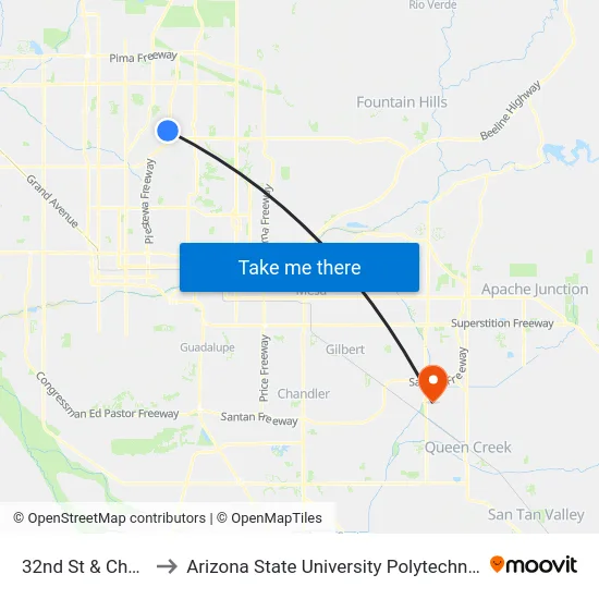 32nd St & Cholla St to Arizona State University Polytechnic campus map
