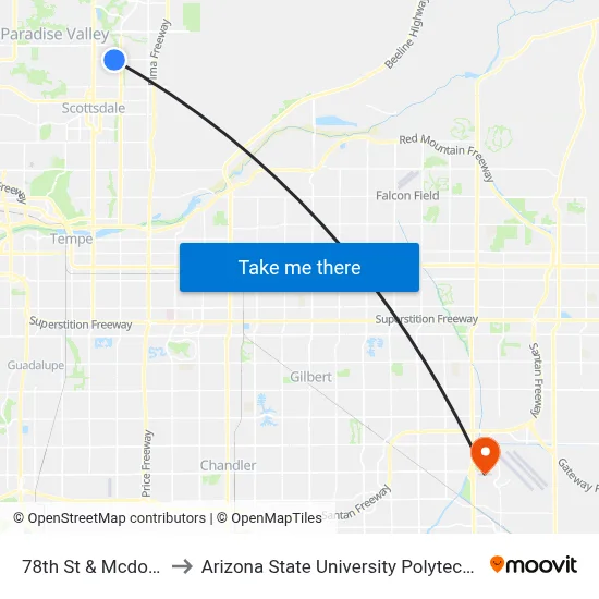 78th St & Mcdonald Dr to Arizona State University Polytechnic campus map