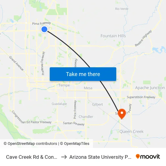 Cave Creek Rd & Contention Mine Rd to Arizona State University Polytechnic campus map