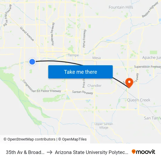 35th Av & Broadway Rd to Arizona State University Polytechnic campus map