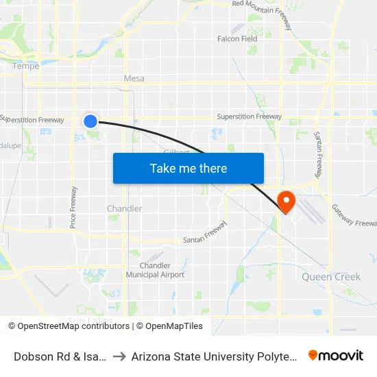 Dobson Rd & Isabella Av to Arizona State University Polytechnic campus map