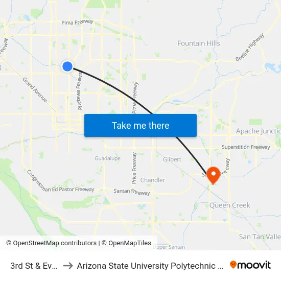 3rd St & Eva St to Arizona State University Polytechnic campus map