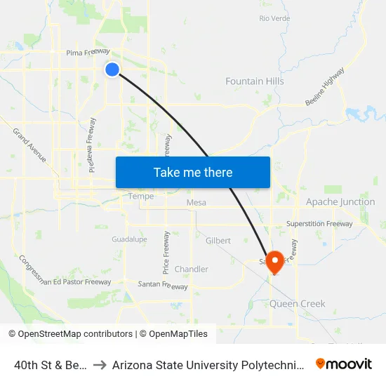 40th St & Bell Rd to Arizona State University Polytechnic campus map