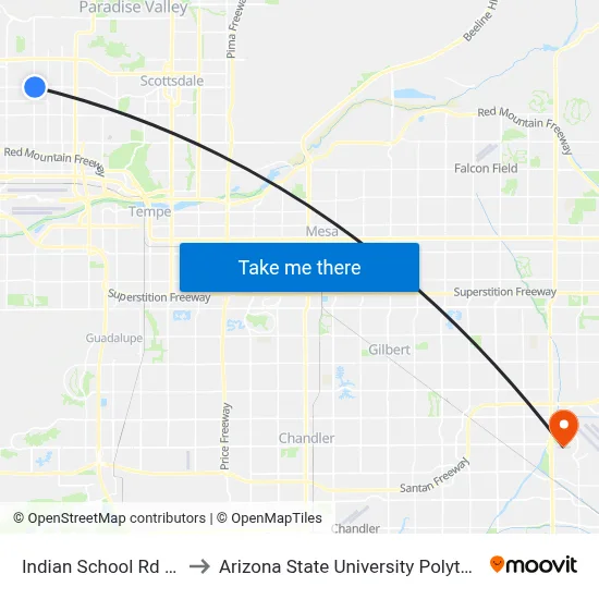 Indian School Rd & 32nd St to Arizona State University Polytechnic campus map