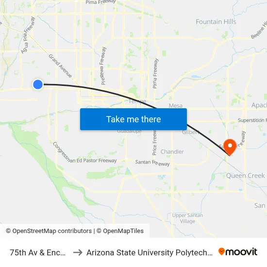 75th Av & Encanto Bl to Arizona State University Polytechnic campus map