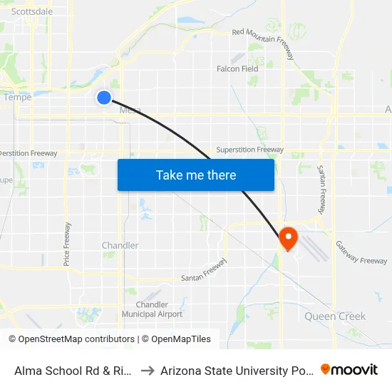 Alma School Rd & Rio Salado Pkwy to Arizona State University Polytechnic campus map