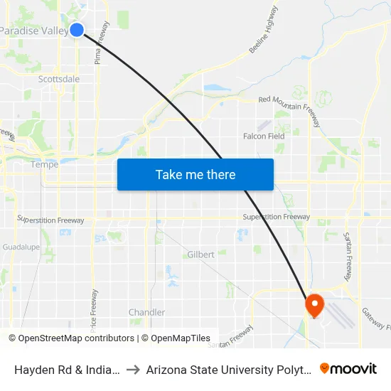 Hayden Rd & Indian Bend Rd to Arizona State University Polytechnic campus map