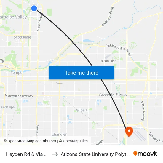 Hayden Rd & Via De Ventura to Arizona State University Polytechnic campus map