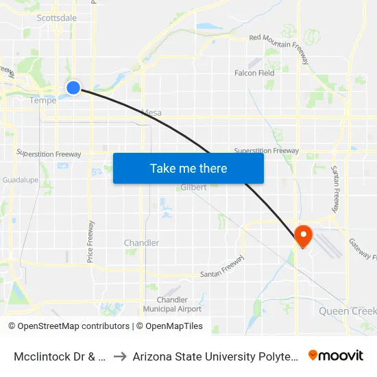 Mcclintock Dr & Curry Rd to Arizona State University Polytechnic campus map