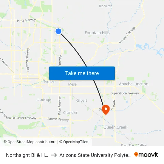 Northsight Bl & Hayden Rd to Arizona State University Polytechnic campus map