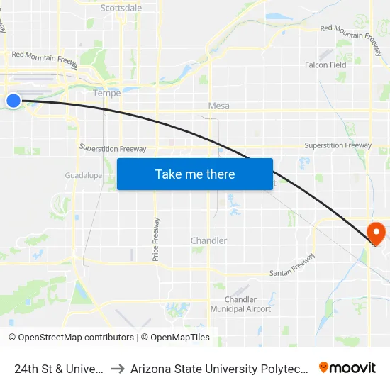 24th St & University Dr to Arizona State University Polytechnic campus map