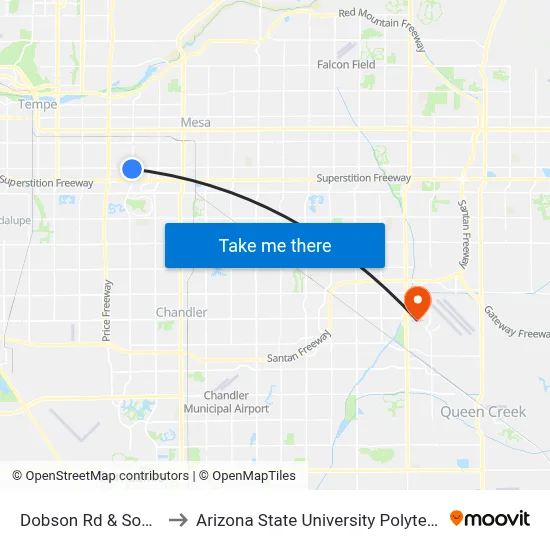Dobson Rd & Southern Av to Arizona State University Polytechnic campus map