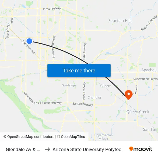 Glendale Av & 43rd Av to Arizona State University Polytechnic campus map
