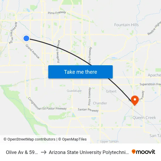 Olive Av & 59th Av to Arizona State University Polytechnic campus map