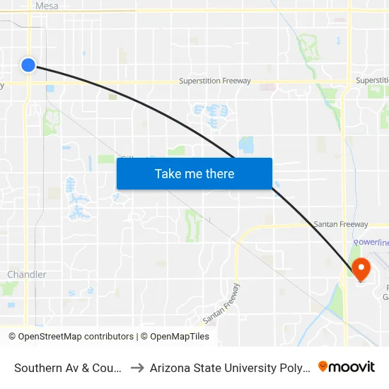 Southern Av & Country Club Dr to Arizona State University Polytechnic campus map