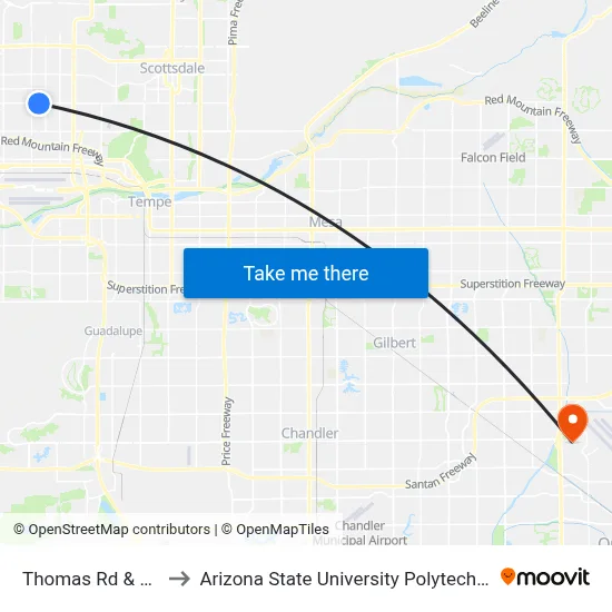 Thomas Rd & 34th St to Arizona State University Polytechnic campus map