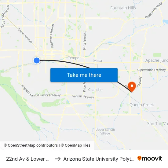 22nd Av & Lower Buckeye Rd to Arizona State University Polytechnic campus map
