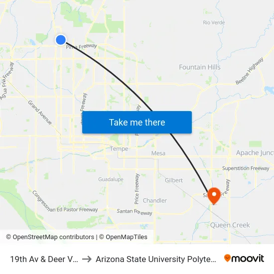 19th Av & Deer Valley Rd to Arizona State University Polytechnic campus map
