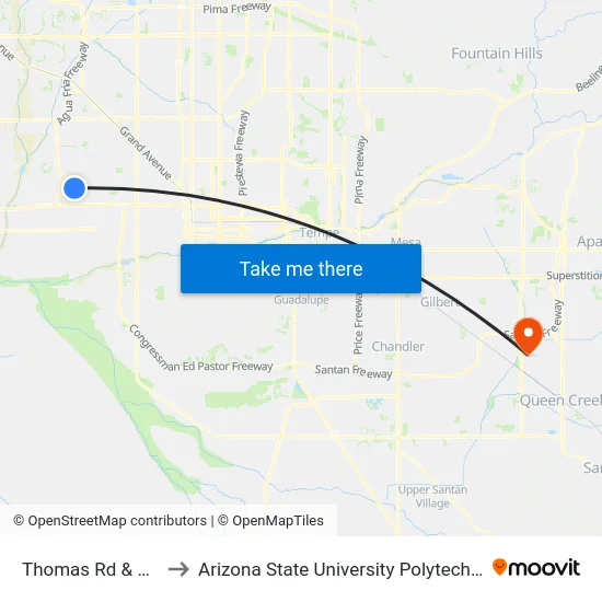 Thomas Rd & 87th Av to Arizona State University Polytechnic campus map