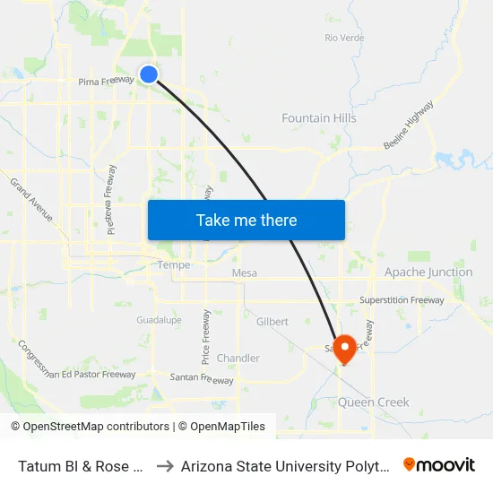 Tatum Bl & Rose Garden Ln to Arizona State University Polytechnic campus map