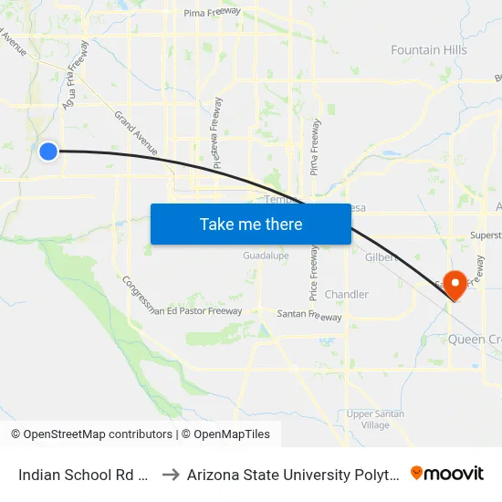 Indian School Rd & 107th Av to Arizona State University Polytechnic campus map